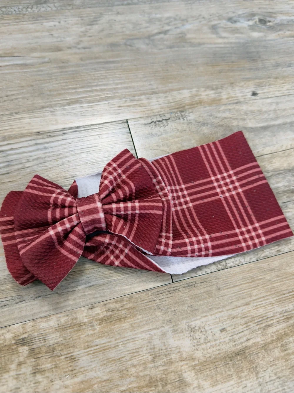 Plaid Big Bow Headband Baby Girl 0-3M Rust Cream Bullet Fabric